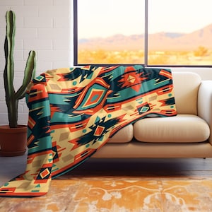 Personalized Aztec Blanket Customized Western Blanket, Rust Throw Blanket Southwestern Decor Throw Blanket Western Decor Custom Name Blanket