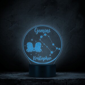Personalisierte Gemini LED Licht Gemini Geschenkideen, Benutzerdefinierte Nachtlicht Sternzeichen Geschenk LED Namenslicht Gemini Geburtstagsgeschenk Benutzerdefinierte Licht Schreibtisch Dekor