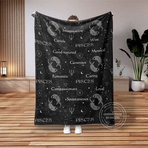 Manta del zodiaco Piscis, cómoda manta de minky para Piscis, regalo para Piscis, acogedora manta para sofá, manta única, regalo del signo del zodiaco.