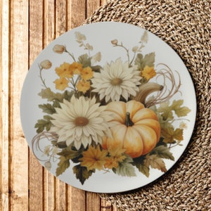 Bone China Pumpkin Plate Boho Dinnerware, Fall Kitchen Decor Floral Dinner Plates Dinner Party Plates Thanksgiving Dinner Plates Fall Dishes