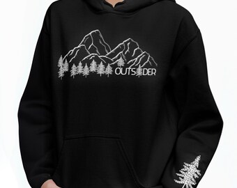 Mountain Hoodie Nature Lover Gift Hooded Sweatshirt, Outdoorsman Gift Hiking Sweatshirt Cozy Minimalist Sweatshirt Hooded Outdoor Sweatshirt