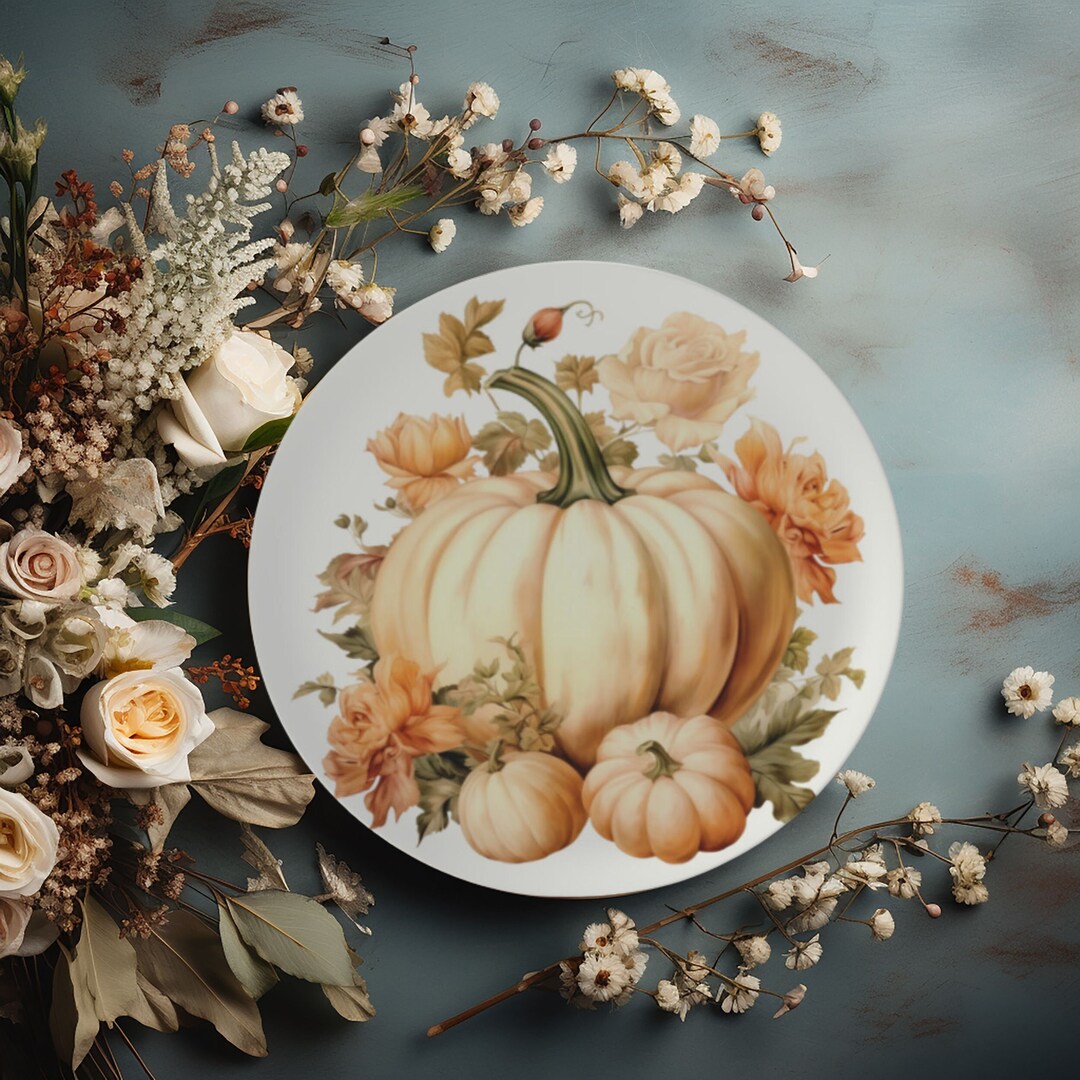 Bone China Pumpkin Plates Thanksgiving Dinnerware, Cottagecore Kitchen ...