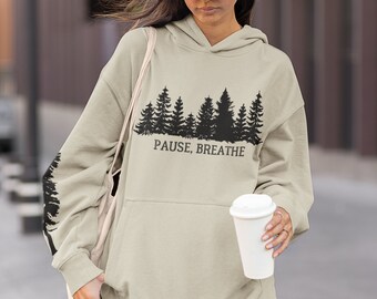 Forest Sweatshirt Nature Lover Gift Hooded Sweatshirt, Outdoorsman Gift Hiking Sweatshirt Minimalist Sweatshirt Hooded Outdoor Sweatshirt