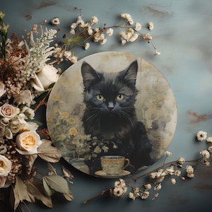 Black Cat Bone China Plate Fall Table Decor, Fall Dinnerware Set Thanksgiving Plate Rustic Cat Decor Fall Dishes Autumn Table Decor