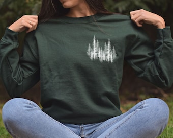 Winter Pine Sweatshirt Nature Lover Gift, Forest Sweatshirt Warm Cozy Sweatshirt Outdoorsman Gift Hiking Sweatshirt Minimalist Sweatshirt