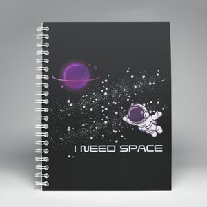 Cute Cat Planet Ruled Line Spiral Writing Notebook Space Stars Galaxy Gift  6x8