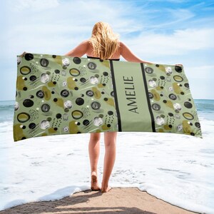 Mid Century Modern Personalized Beach Towel, Custom Name Towel Personalized Gifts Pool Party Towel Vacation Gift Customized Beach Towel