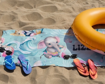Personalized Kids Beach Towel Vacation Gift, Baby Beach Towel Elephant Gifts For Kids Custom Beach Towel Pool Towel Toddler Beach Towel