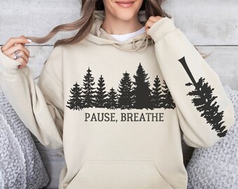 Forest Sweatshirt Nature Lover Gift Hooded Sweatshirt, Outdoorsman Gift Hiking Sweatshirt Minimalist Sweatshirt Hooded Outdoor Sweatshirt