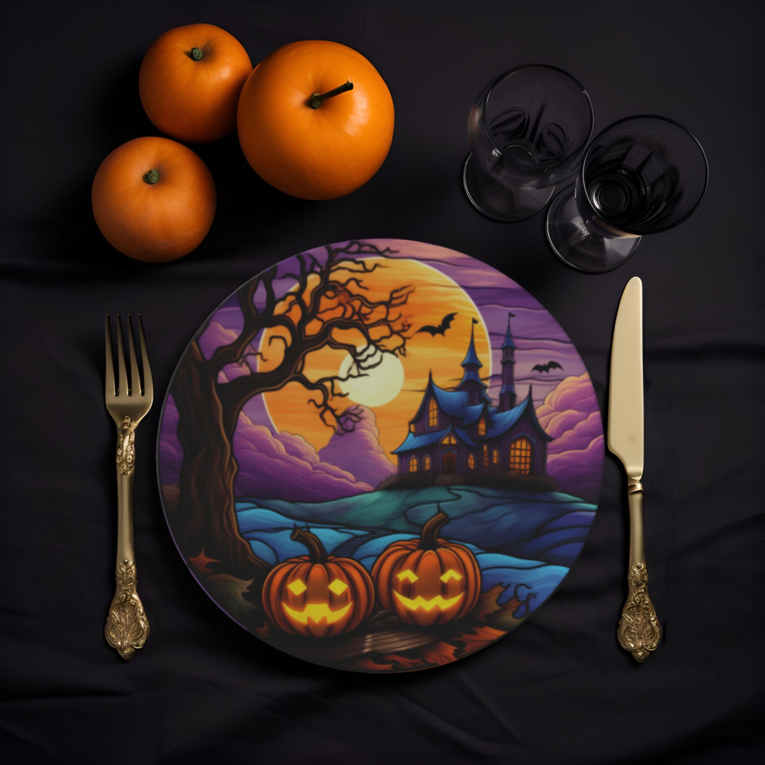 Halloween Haunted Mansion Bone China Plates, Haunted House Decor Halloween Party Plate Halloween ...