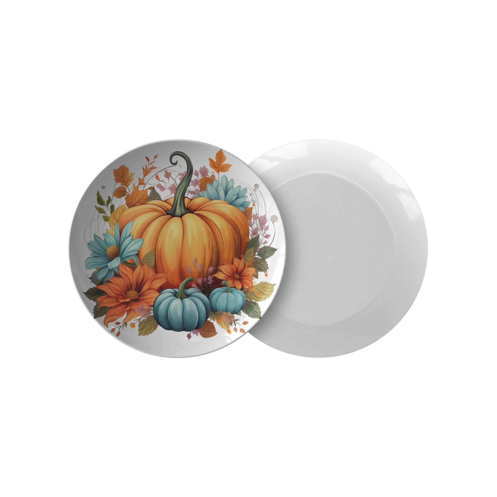 Thermosaf Polymer Orange and Blue Floral Pumpkin Plates Thermosaf Polymer Orange and Blue Floral Pumpkin Plates