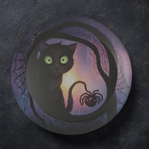 ThermoSaf Polymer Halloween Party Plates Black Cat Halloween Plates, Halloween Kitchen Dinnerware Set Fall Decor Halloween Cat Dinnerware