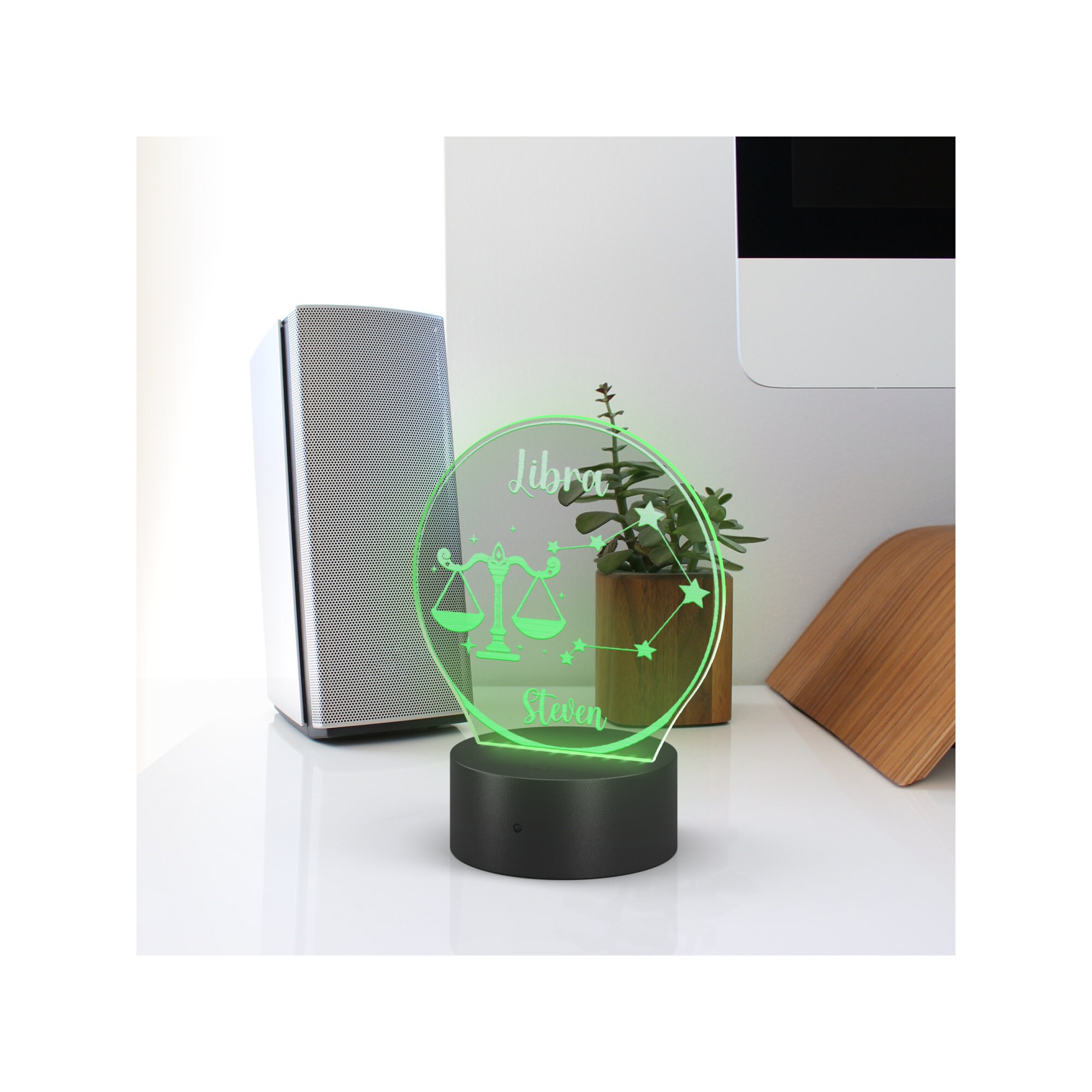 Lampada LED Segno Zodiacale Bilancia - 7 Colori Con Base USB/Batterie, Luce Notturna Personalizzata Per Tavolo E Camera - Foto 3