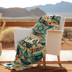 Personalized Aztec Blanket Customized Western Blanket, Teal Throw Blanket Southwestern Decor Throw Blanket Western Decor Custom Name Blanket