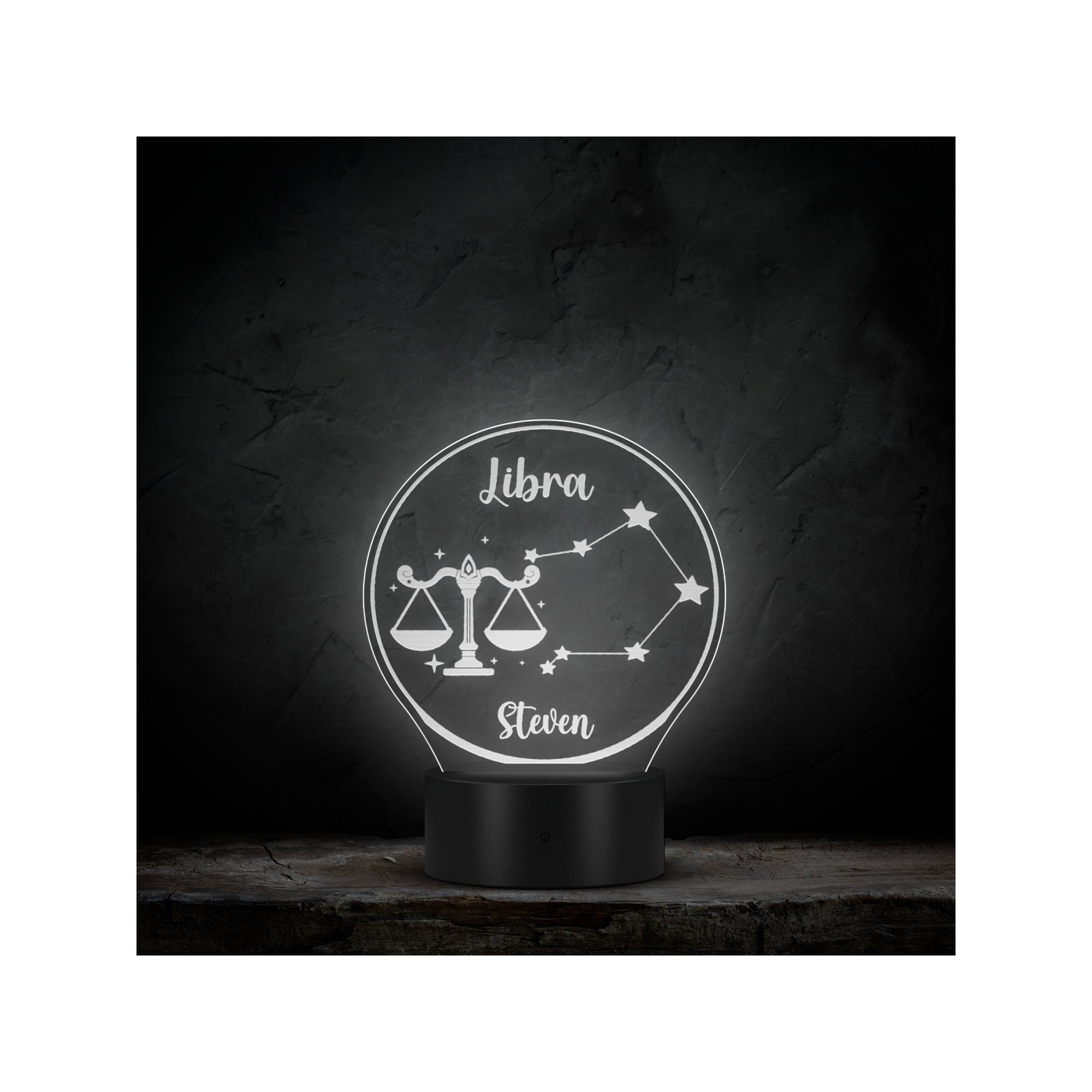 Lampada LED Segno Zodiacale Bilancia - 7 Colori Con Base USB/Batterie, Luce Notturna Personalizzata Per Tavolo E Camera - Foto 10