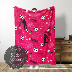 Personalized Soccer Gift Custom Soccer Blanket With Name, Soccer Player Birthday Gift Sports Gifts Soccer Team Gift Customizable Blanket