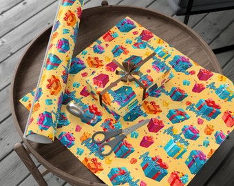 Personalisierbares Geburtstagsgeschenkpapier Retro Geschenkverpackung, 90er Thema individuelles Geschenkpapier Einzigartige Geschenkpapierrolle