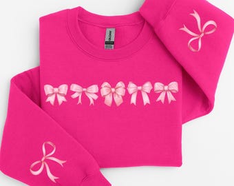 Coquette Bow Pink Ribbon Crewneck Sweatshirt, Trendy Coquette Aesthetic Bow Shirt Balletcore Ribbon Sweater Girly Aesthetic Cute Friend Gift