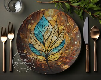 ThermoSaf dinerbord van polymeerblauw en bladgoud blauw dinerbord voor Thanksgiving Herfstservies Decoraties decoraties decor