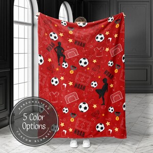 Personalized Soccer Gift Custom Soccer Blanket With Name, Soccer Player Birthday Gift Sports Gifts Soccer Team Gift Customizable Blanket