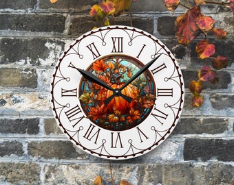 Decorazione rustica di Halloween Orologio da parete da cucina di Halloween Decorazione autunnale di zucca rustica Regalo di Halloween Orologio rustico Decorazione di Halloween Orologio arancione