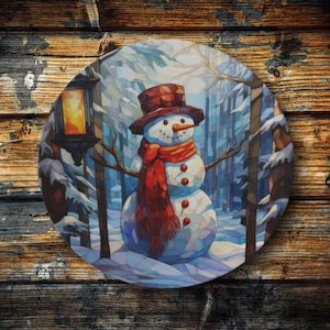 Bone China Snowman Dinner Plate Set, Snowman Christmas Decor Christmas Kitchen Decor Winter Kitchen Decorative Plate Christmas Cookie Plate