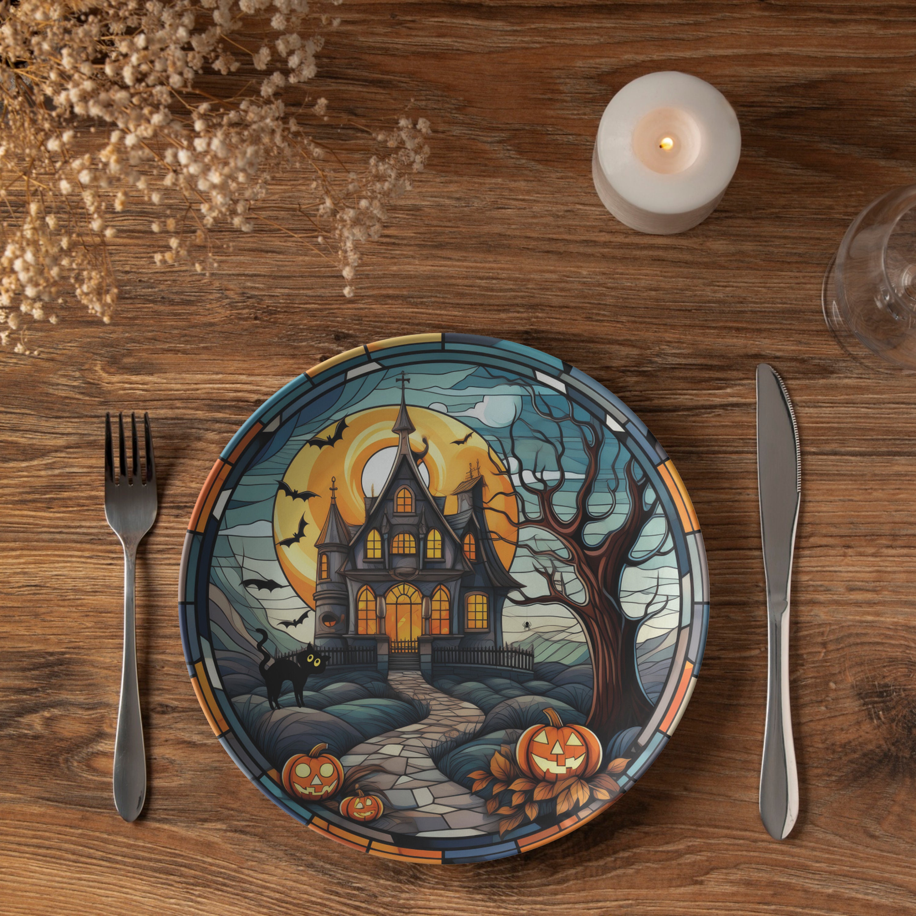 Halloween Plates Haunted Mansion Haunted House Decor Halloween Party Plate Halloween Kitchen ...