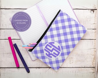 Personalized Gingham Pencil Case Custom Monogram Gift, Trendy Pencil Case Custom Gingham Pattern Pencil Pouch Womens College Pencil Case