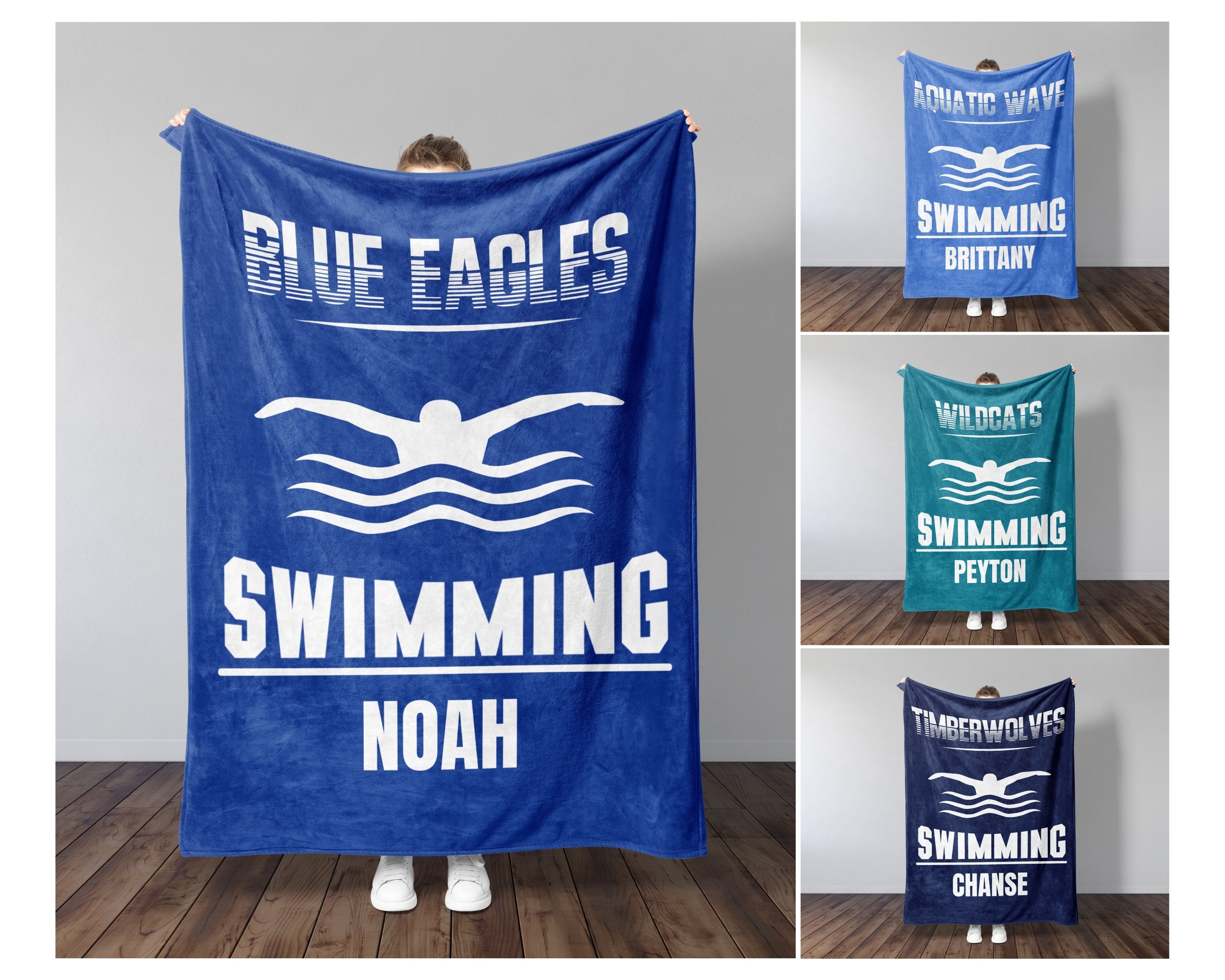 Personalized Blanket Gift for Swimmer, Swim Team Blanket With Name Custom Swimming Gifts Swim Coach Gift Swimmer Gift Swim Senior Gift