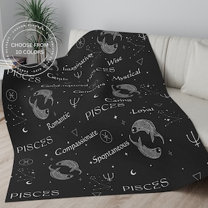 Manta del zodiaco Piscis, cómoda manta de minky para Piscis, regalo para Piscis, acogedora manta para sofá, manta única, regalo del signo del zodiaco.