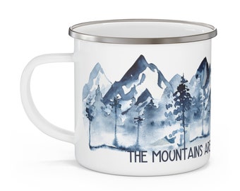 Taza de esmalte personalizada, taza de montaña personalizada, taza de camping esmaltada de 12 oz, taza de viaje para campistas, regalo para excursionistas, taza de café para acampar, taza de campamento