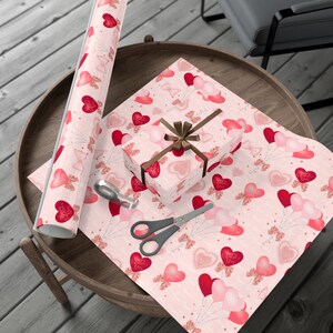 Red and Pink Heart Balloons Valentines Day Wrapping Paper, Gift Wrapping Paper Rolls Valentines Balloons Gift Wrap Heart Wrapping Paper