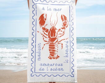 Fisherman Aesthetic Custom Lobster Beach Towel, Maine Vacation Gift French Aesthetic Found My Lobster Bachelorette Favors Coastal Decor