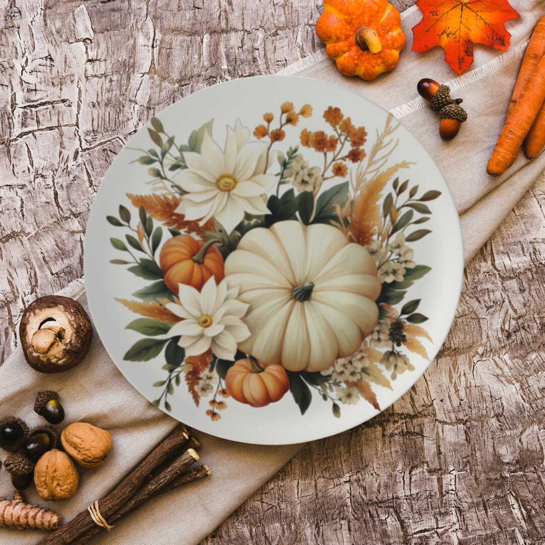 Thanksgiving Plates Dollar Store Melamine Plates Bone China Pumpkin Plates  White Pumpkin Plates Boho Dinnerware - Main Image
