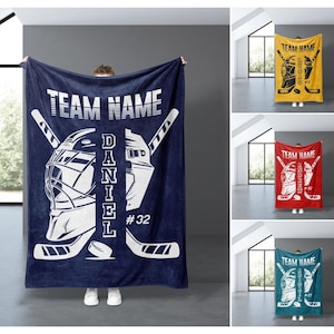 Personalized Hockey Blanket Custom Hockey Gift, Hockey Team Gifts Custom Name Blanket Sofa Throw Blanket Customizable Hockey Birthday Gift