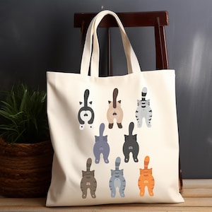Funny Cat Tote Bag Cat Lover Gift Ideas, Silly Cat Totebag Reusable Grocery Bag Gifts For Cat People Unique Everyday Canvas Shoulder Bag