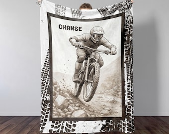 Personalized Mountain Bike Blanket, Custom Mountain Biker Gift Soft Throw Blanket Mountain Bike Decor  Bike Racing Birthday Cycling Gifts