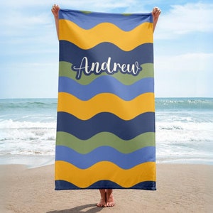 Personalized Retro Striped Beach Towel, Custom Name Towel Vacation Gift Pool Party Towel Personalized Gifts Customized Beach Towel