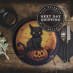 Halloween Plates Black Cat Plate Halloween Party Plates Halloween Kitchen Halloween Dinnerware Set Fall Decor Halloween Indoor Decor