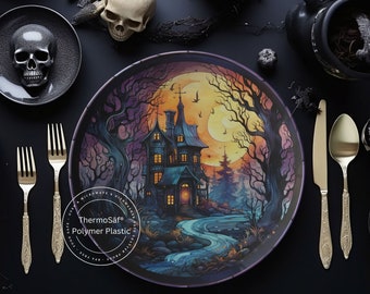 ThermoSaf Polymer Halloween Plates Haunted Mansion Haunted House Decor Halloween Party Plate Halloween Kitchen Halloween Dinnerware
