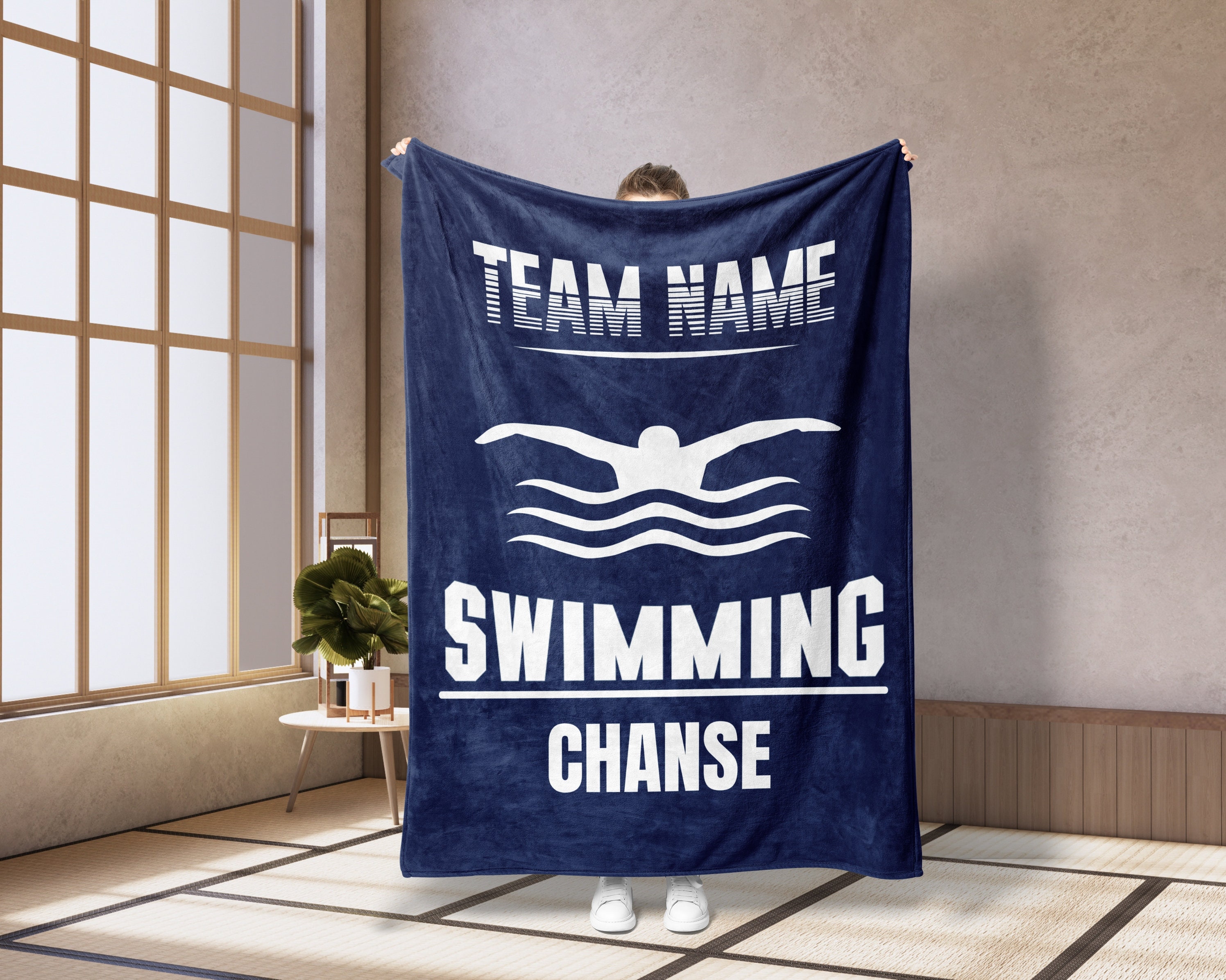 Personalized Blanket Gift for Swimmer, Swim Team Blanket With Name Custom Swimming Gifts Swim Coach Gift Swimmer Gift Swim Senior Gift