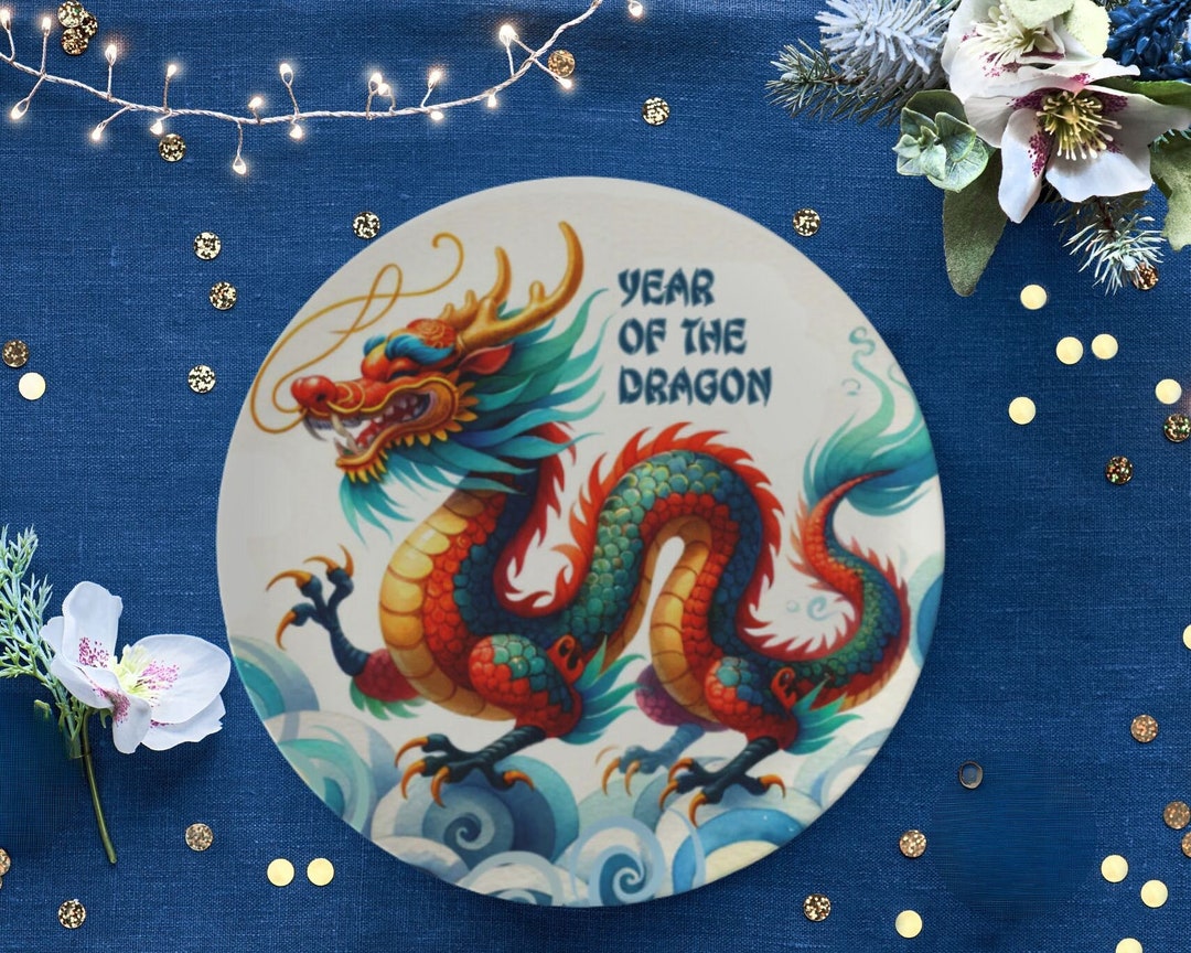 Year of the Dragon Bone China Dinner Plate, Chinese New Year Decor ...