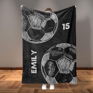Custom Soccer Blanket Soccer Ball Blanket With Name, Soccer Birthday Gift Personalized Blanket Soccer Team Gift Custom Blanket Sports Gifts