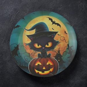 ThermoSaf Polymer Halloween Party Plates Black Cat Halloween Plates, Halloween Kitchen Dinnerware Set Fall Decor Halloween Cat Dinnerware