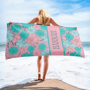 Custom Beach Towel Tropical Retro Beach Towel, Summer Essentials Vacation Gift Large Beach Towel Custom Gift For Her Personalized Pool Towel