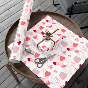 Red and Pink Heart Balloons Valentines Day Wrapping Paper, Gift Wrapping Paper Rolls Valentines Balloons Gift Wrap Heart Wrapping Paper