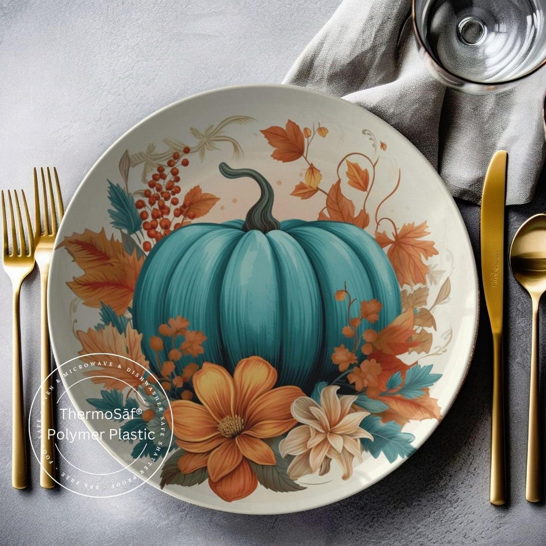 Thermosaf Polymer Blue Pumpkin Plates Autumn Decor Rustic Fall