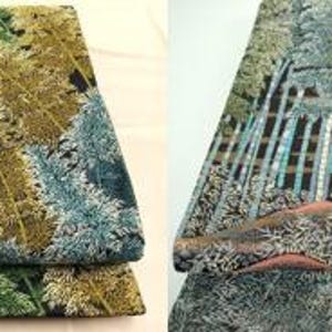 Sällsynt par japanska sidenobis – Sagano bambustig och bambuskogsvattenfall | Karaori- och Tangväv | Guldtråd | Mästerverksset