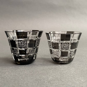 Edo Kiriko Glasses Red/Blue/Black Checkered Cold Tea Cup Shot glass  Mix n Match or Same Color