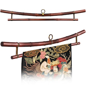 Smoked Bamboo Textile & Obi Hanger – Japanese Pagoda Style, Rug Wall Hanger, Tapestry Wall Hanger, Textile Hanger Zen 19", 23", 30" or 36"